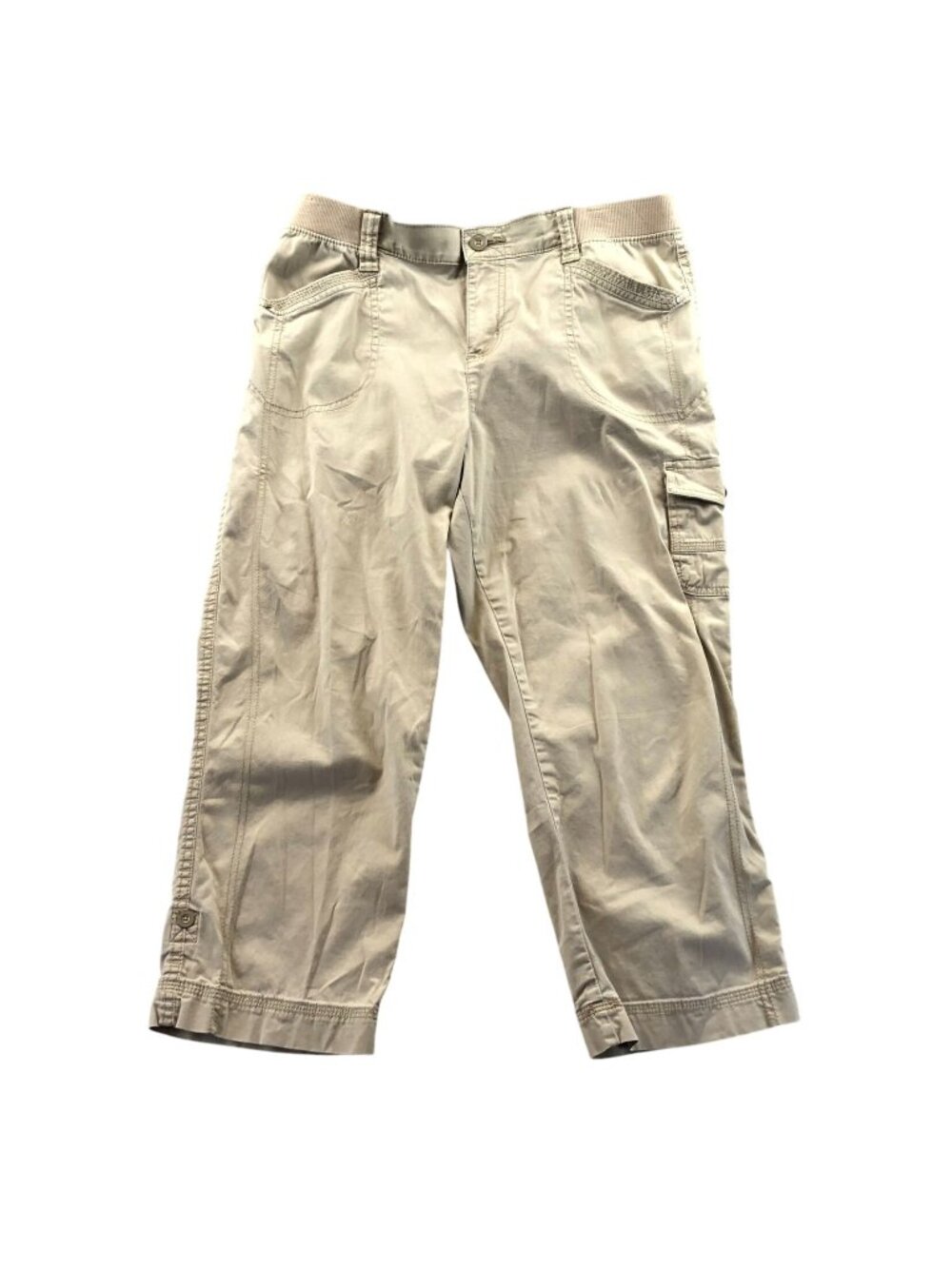 Lee Womens Pants 32 Measured Relaxed Fit Mid Rise Cargo Capri Tan Casual Classic
